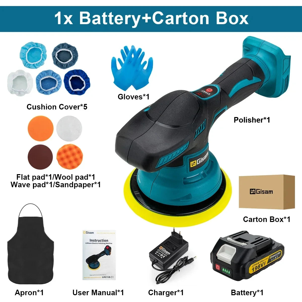 Polisseuse voiture sans fil 18V 8 vitesses Gisam — Compatible Makita — Coffret complet