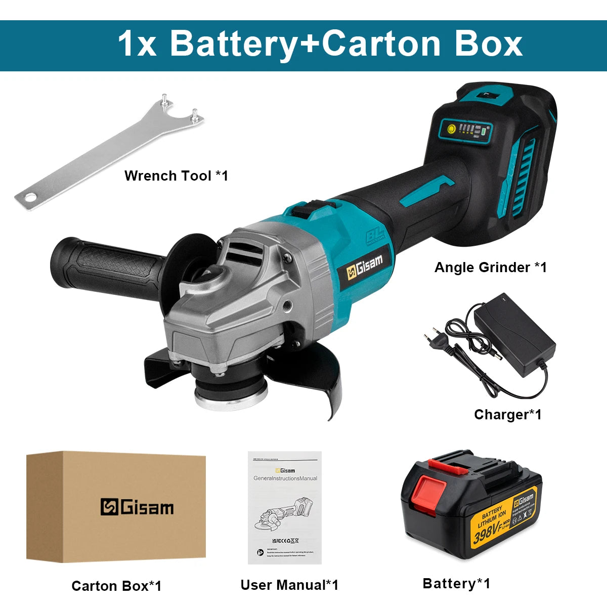 Meuleuse d'angle sans fil 18V 125mm 7 vitesses Gisam — Moteur brushless — Compatible Makita