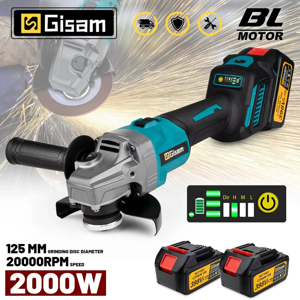Meuleuse d'angle sans fil 18V 125mm 7 vitesses Gisam — Moteur brushless — Compatible Makita