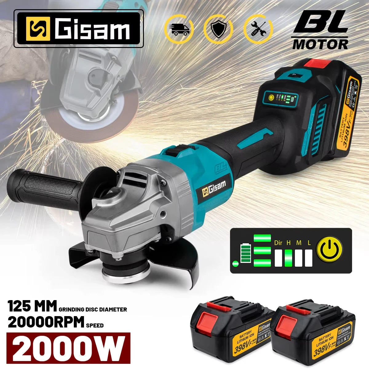 Meuleuse d'angle sans fil 18V 125mm 7 vitesses Gisam — Moteur brushless — Compatible Makita