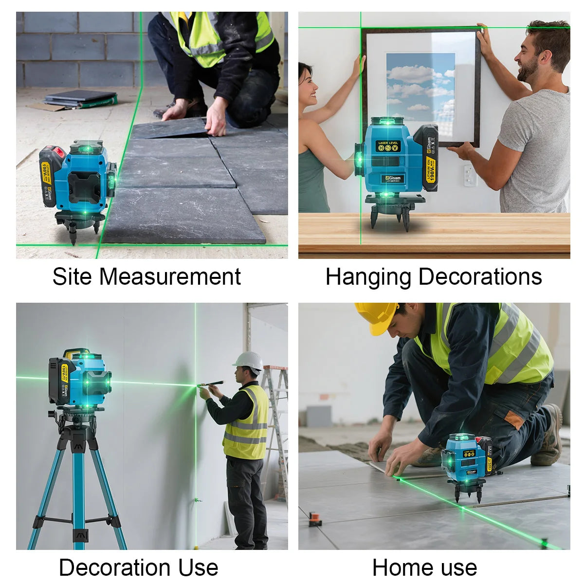 Niveau laser 4D 16 lignes 360° Gisam — Faisceau vert — Compatible Makita 18V — Coffret complet