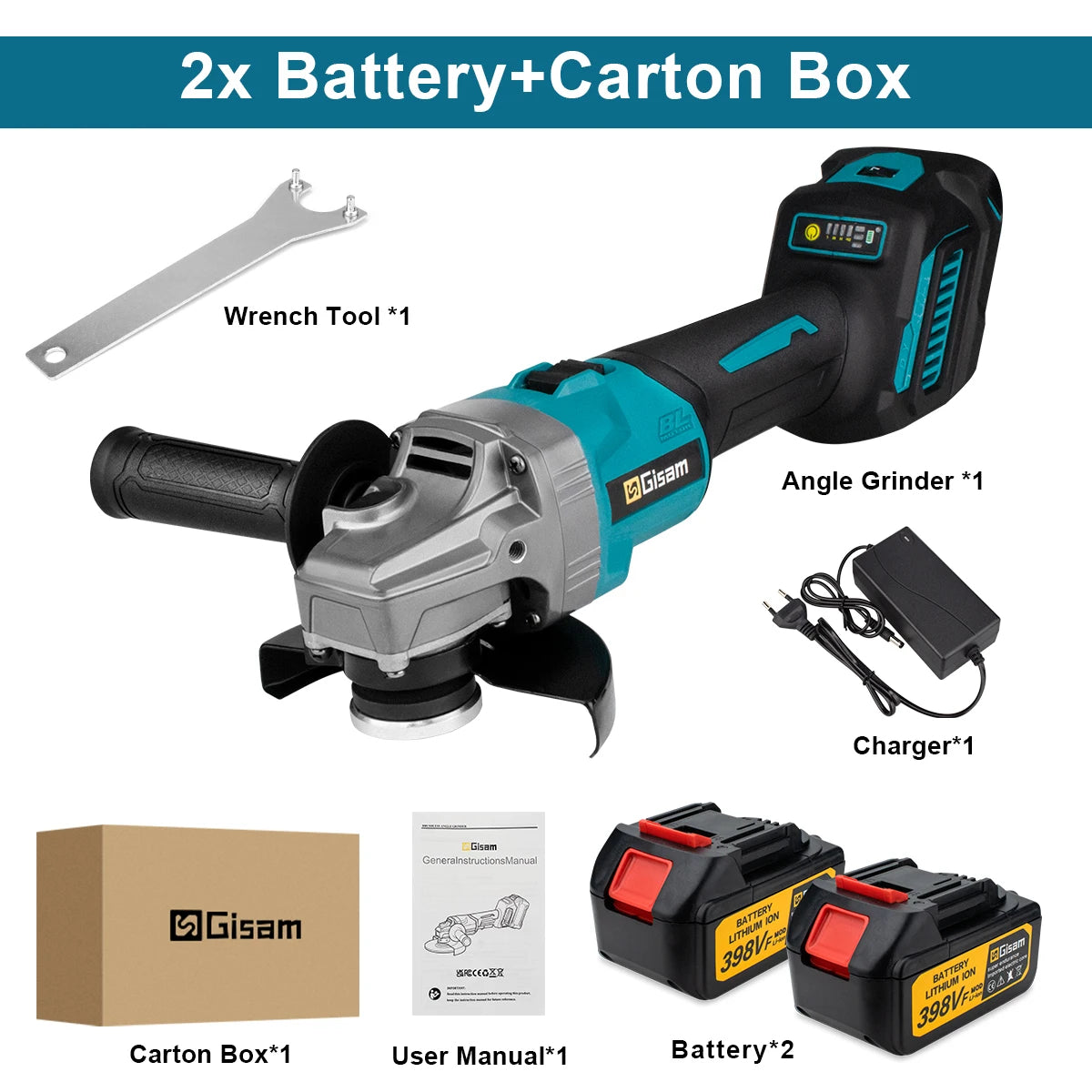 Meuleuse d'angle sans fil 18V 125mm 7 vitesses Gisam — Moteur brushless — Compatible Makita
