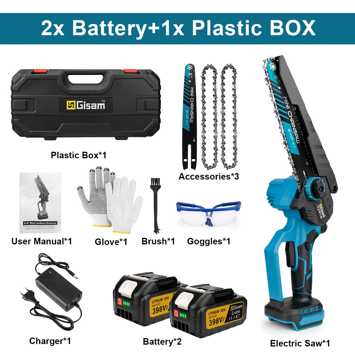 Mini tronçonneuse élagueuse sans fil 18V — 8 pouces — Moteur brushless — Coffret complet