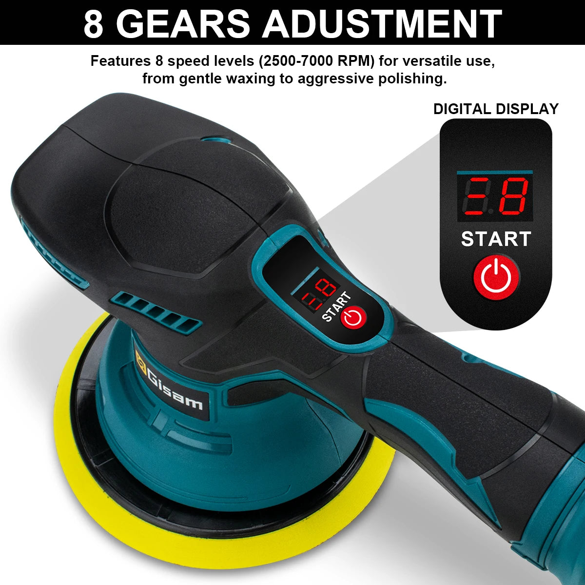 Polisseuse voiture sans fil 18V 8 vitesses Gisam — Compatible Makita — Coffret complet