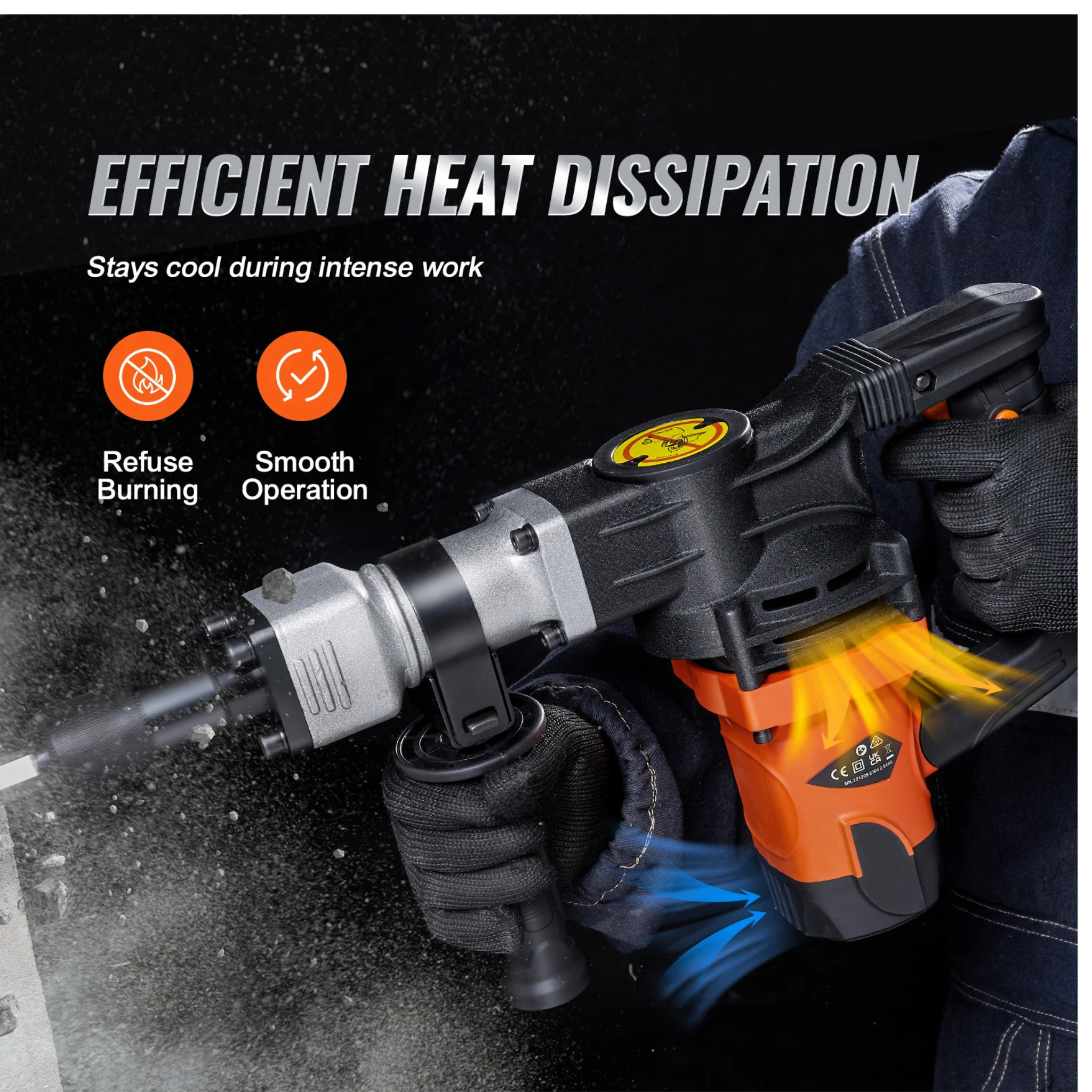 Marteau piqueur électrique 1400W — 2900 BPM — Coffret complet + 2 burins