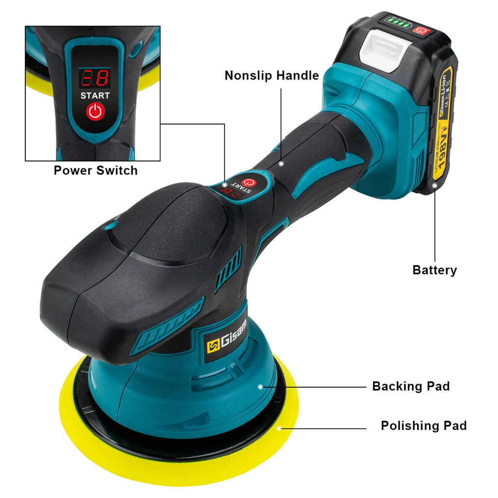 Polisseuse voiture sans fil 18V 8 vitesses Gisam — Compatible Makita — Coffret complet