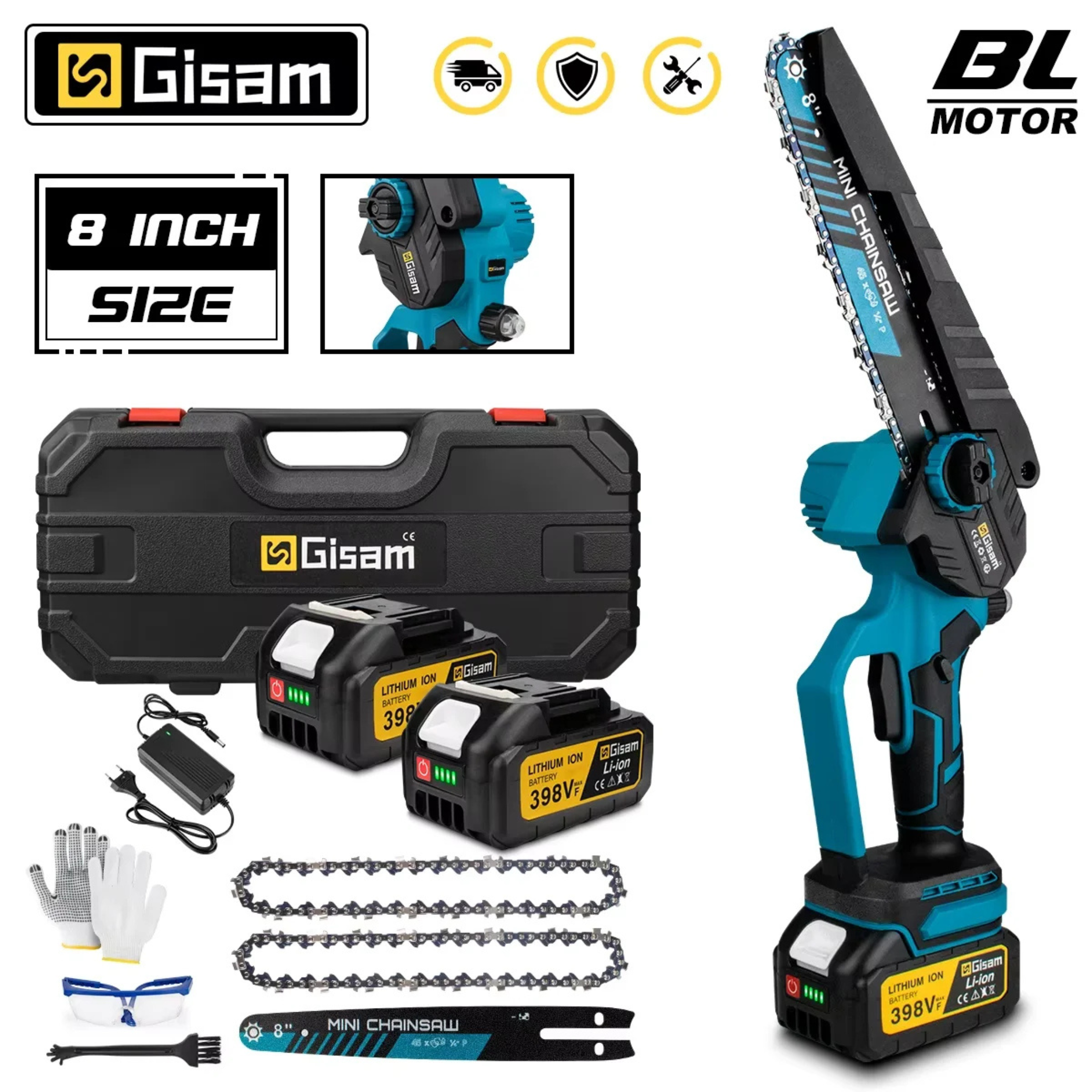 Mini tronçonneuse élagueuse sans fil 18V — 8 pouces — Moteur brushless — Coffret complet