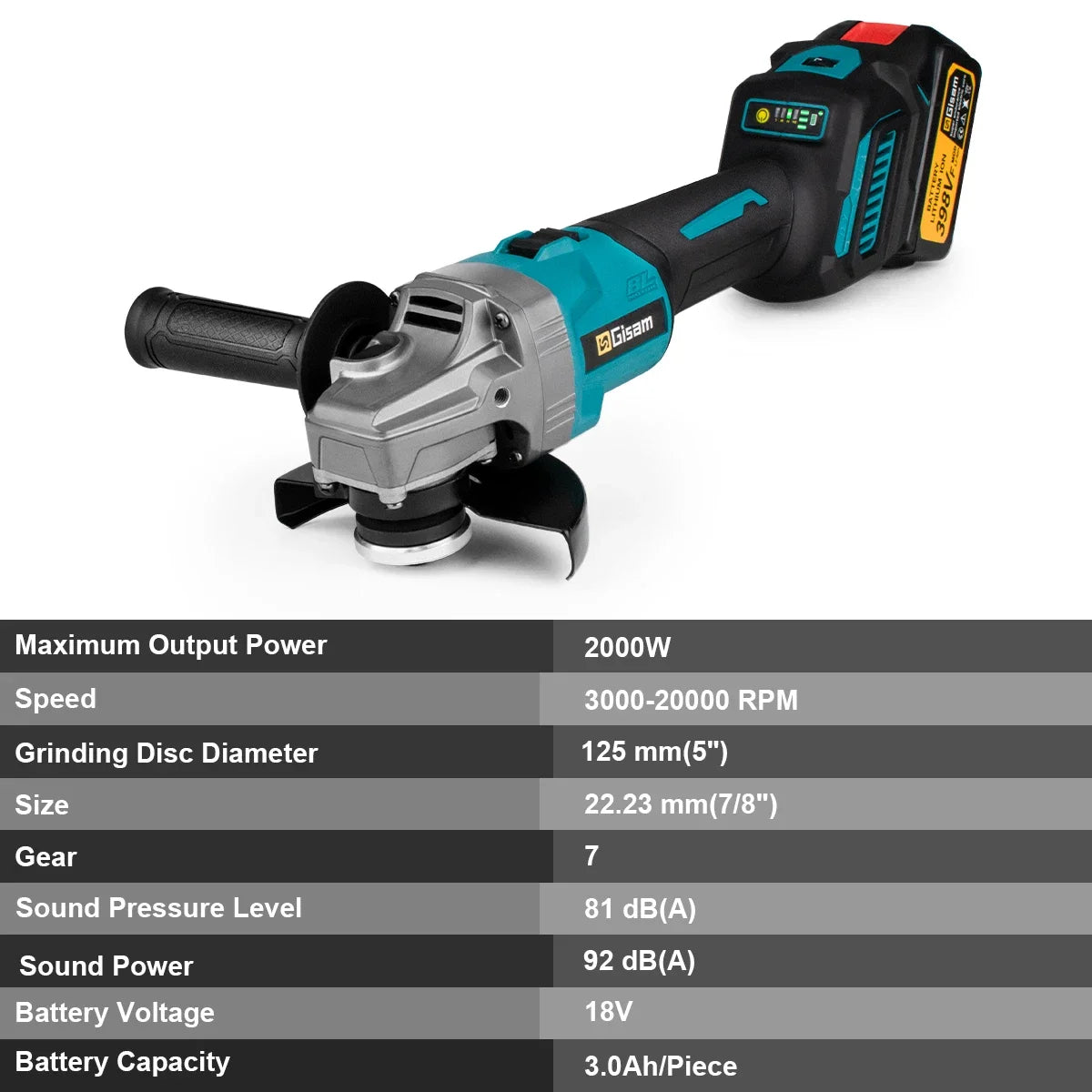 Meuleuse d'angle sans fil 18V 125mm 7 vitesses Gisam — Moteur brushless — Compatible Makita