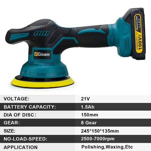 Polisseuse voiture sans fil 18V 8 vitesses Gisam — Compatible Makita — Coffret complet