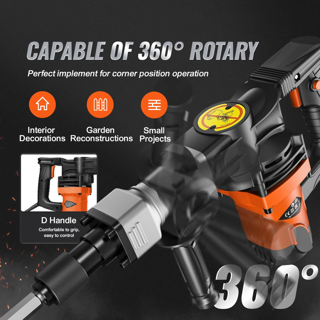 Marteau piqueur électrique 1400W — 2900 BPM — Coffret complet + 2 burins